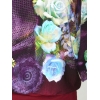 Bluzka bordowa rękaw kimono 3/4 z pięknym deseniem w kremowe róże